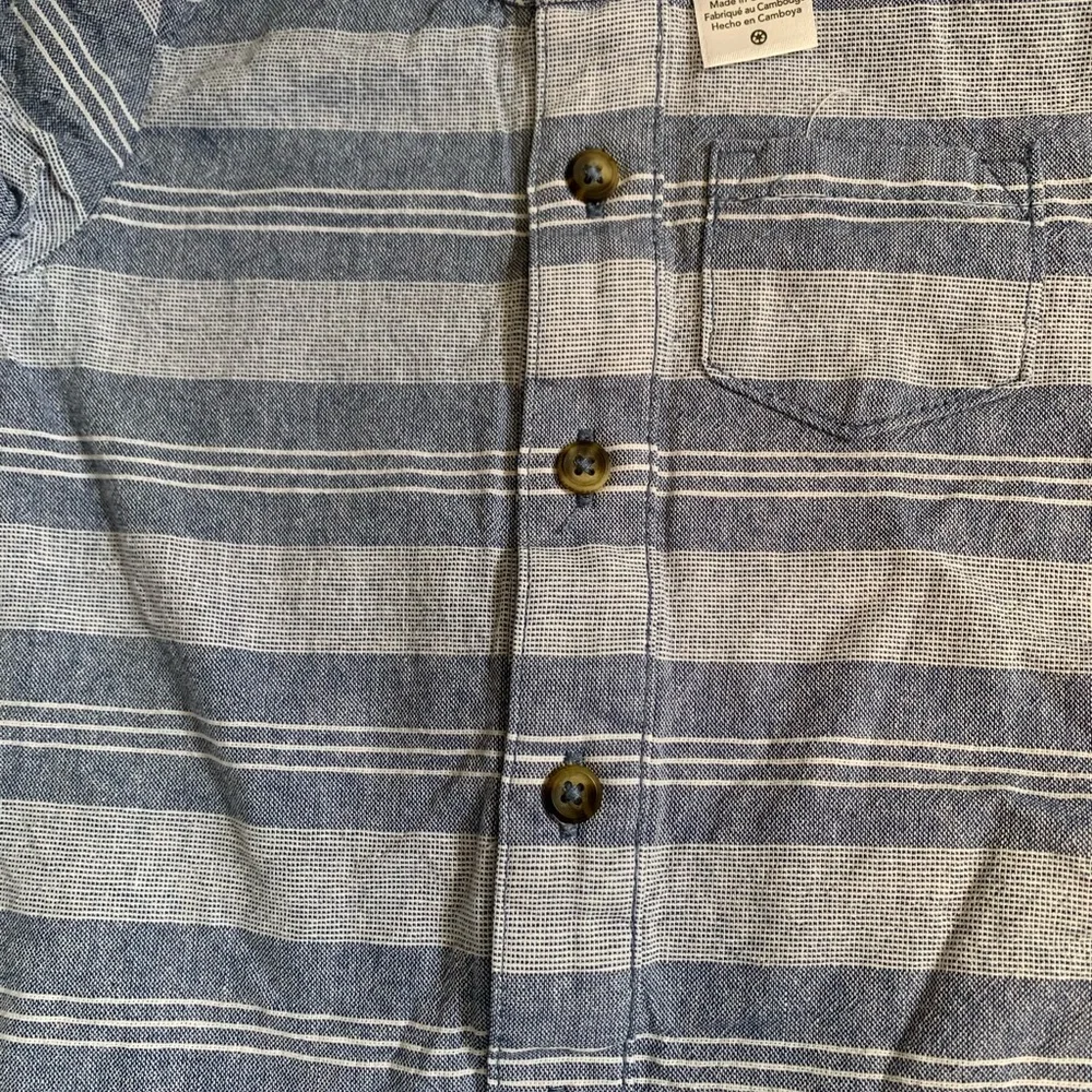 Striped Blue Button-Up Romper - Picture 3 of 3